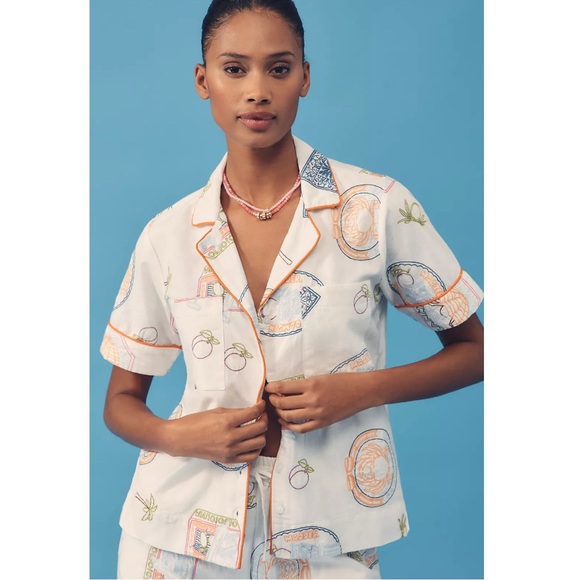 Damson Madder Tops - Damson Madder White Chlo Linen-Blend Embroidered Buttondown Shirt US 2 NWT